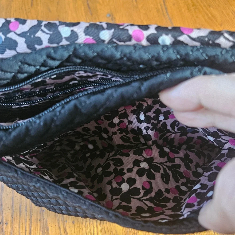 Vera‎ Bradley Carson Black Quilted Crossbody Bag Purse Floral Interior